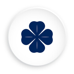 Fototapeta na wymiar four leaf clover icon in neomorphism style for mobile app. Clover leaf silhouette. Button for mobile application or web. Vector on white background