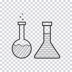 Hand drawn Chemical Flask isolated on transparent background. Test tubes. Sketch. Vector illustration.