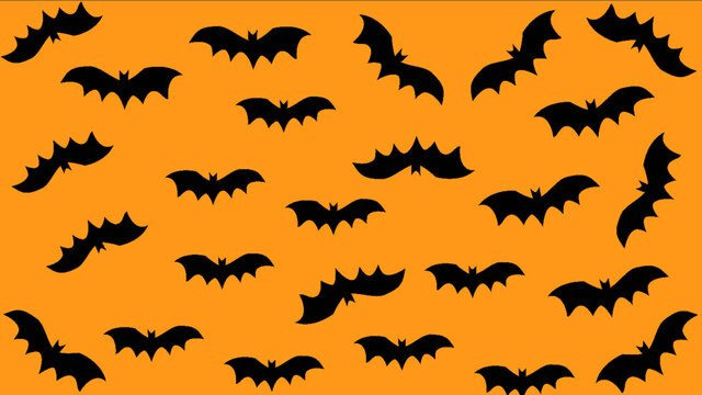 Halloween design with orange background and silhouettes of bats