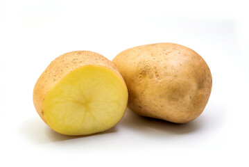 Potato - Whole and sliced in half Potato Isolated on white background with clipping path