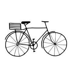 Beautiful hand-drawn black vector illustration of an old adult cycle isolated on a white background