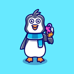 cute penguin eating ice cream illustration