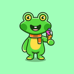 cute frog eating ice cream illustration