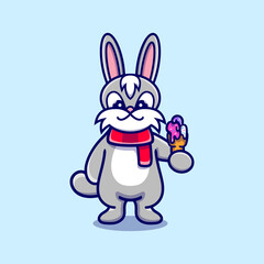 Obraz na płótnie Canvas cute bunny eating ice cream illustration