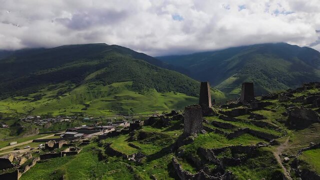 Ancient Tsimiti Tower Complex of North Ossetia, Russia. Aerial View