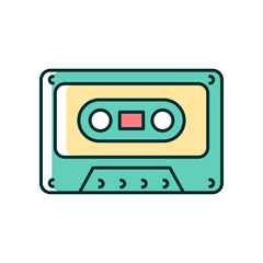 Tape cassette RGB color icon. Music and sounds storage. Vintage technology. Flat cartridge for audio recording. Collecting older audiotapes. Isolated vector illustration. Simple filled line drawing