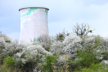 Chimney discharging steam from the municipal heat and power plant