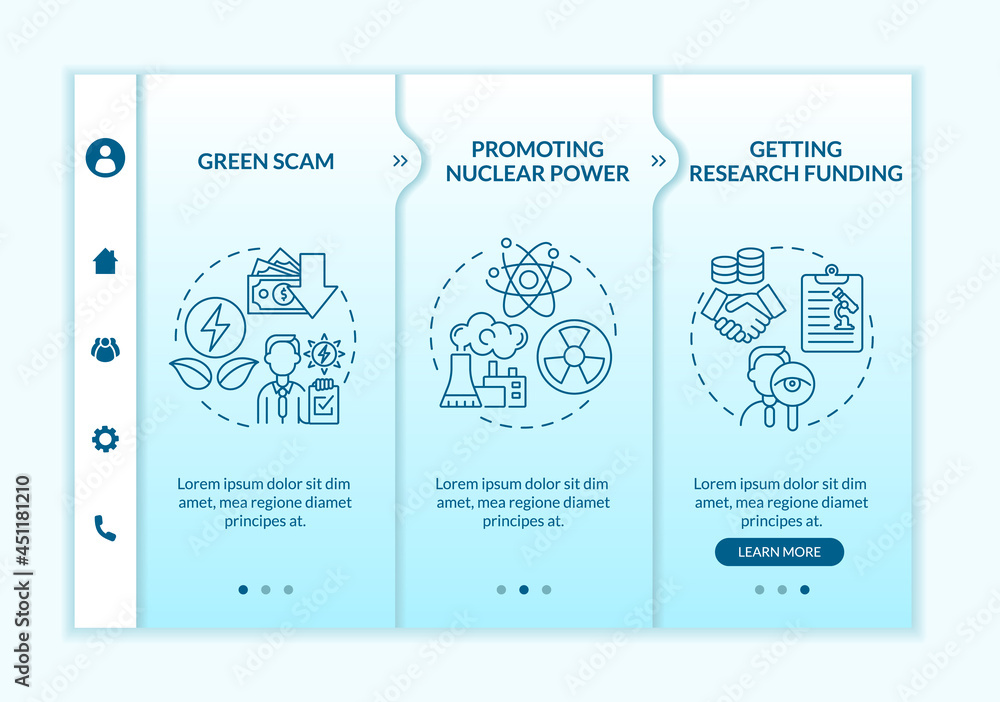Aufkleber green scam onboarding vector template. promoting nuclear energy. responsive mobile website with icon