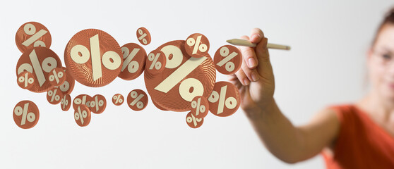 Sale percent discount % text on white background. clearance sale