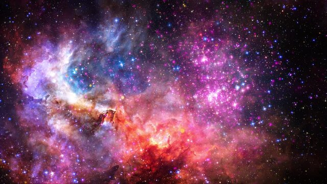 Space Flight deep space exploration travel to Westerlund 2 compact young star cluster in the Milky Way. 4K 3D science background space exploration to Westerlund 2 nebula. Furnished by NASA image.
