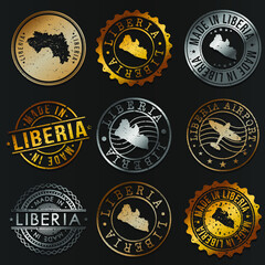 Liberia Business Metal Stamps. Gold Made In Product Seal. National Logo Icon. Symbol Design Insignia Country.