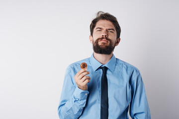 bearded man in shirt with tie cryptocurrency bitcoin financial virtual money
