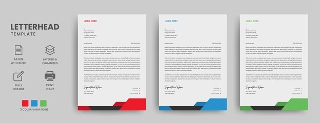 Modern Corporate Creative Minimalist Marketing Letterhead design. Simple Vector Abstract Business Finance Letterhead Design Template for company With  Blue Red Green Colour
