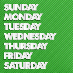 Paper drawn weekdays. Seven days lettering. Calendar. Handwritten days of the week process. Monday, Tuesday, Wednesday, Thursday, Friday, Saturday, Sunday. Lettering of calendar list.