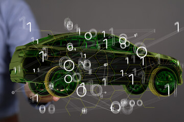 Autonomous car with HUD graphic of Navigation system driving