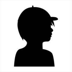 Silhouette of a man's head, a boy in a cap