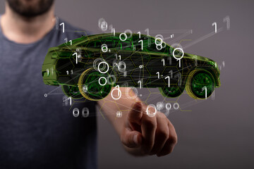 Autonomous car with HUD graphic of Navigation system driving