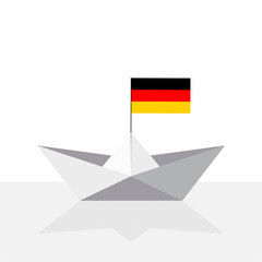 Origami paper ship with reflection and Germany flag. Vector illustration.