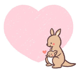 カンガルーの親子とハートのフレーム