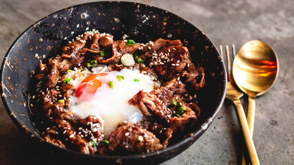 Korean Pork Rice. A traditional korean tray meal
