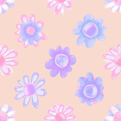 Floral seamless pattern. Cheerful magic flowers. Hand drawn flowers. endless background for fabric, packaging, paper, baby products.