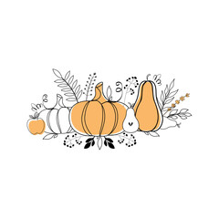 set of pumpkins with apples and pears