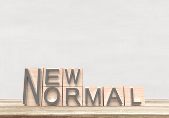 Block wood new normal font lettering text life after covid-19 corona virus disease pandemic...
