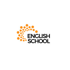 English School logo concept. Abstract bubbles dots logotype for education, english language learning, study course, virtual teaching work, training, communication and speak club, vector symbol design