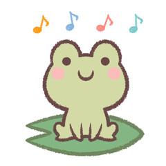 蓮の葉に乗るカエルと音符