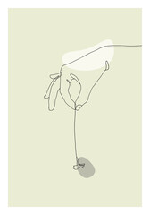 Vector illustration of a hand and a flower in line art style for decoration
