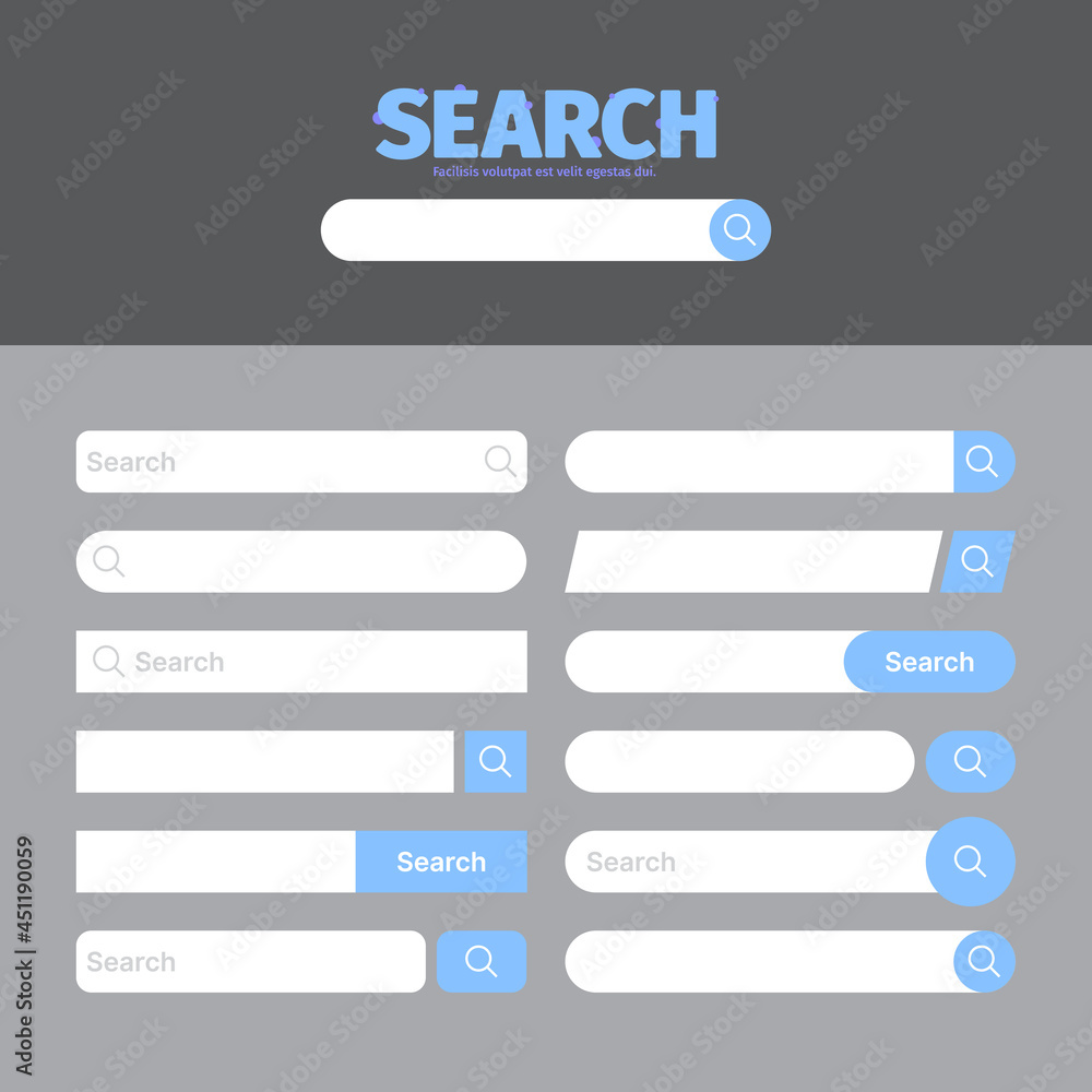 Poster Search bar. Website ui elements rectangle input text boxes with cursor web browser search garish vector set collection
