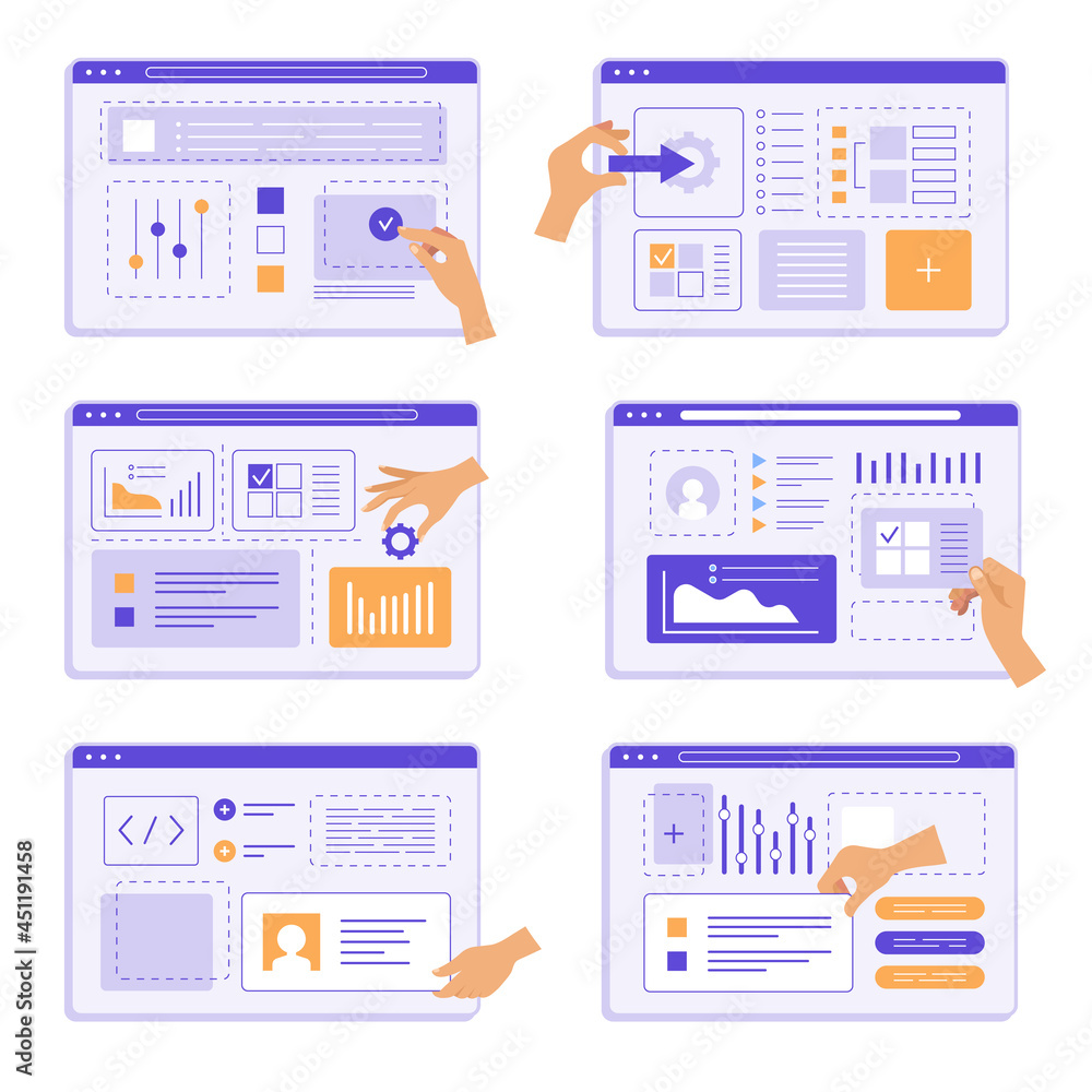 Poster hands programming. people team design studio creation app agency engineering device recent vector cr