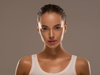 Beautiful woman healthy skin natural beauty close up face studio female portrait