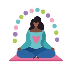 Relaxation concept. Woman meditation in yoga pose and save balance. Mind clean vector concept