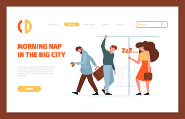Tired person landing. Stressed office people sleeping managers male and female garish vector business web page template