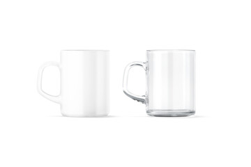 Blank ceramic and glass 8 oz mug with square handle mockup