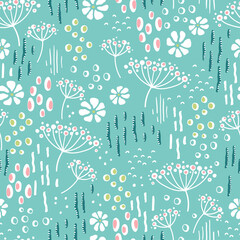 Cute hand drawn floral seamless pattern, vibrant colors, great for textiles, banners, wallpapers, wrapping, surfaces - vector design