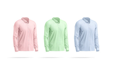 Blank colore classic shirt mockup set, side view