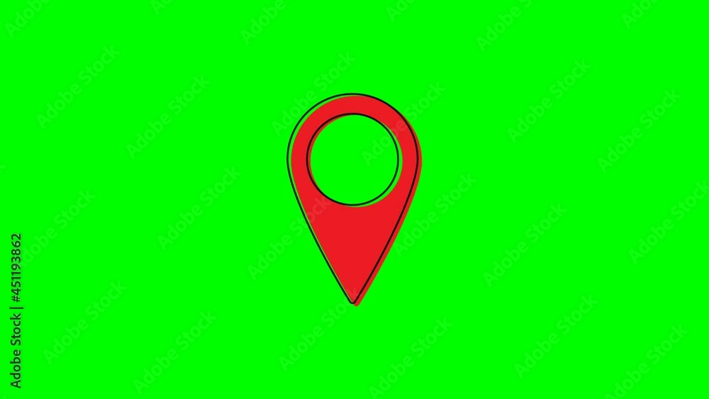 Poster animation of map point icon. moving of gps icon on green background