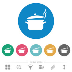 Steaming pot with lid flat round icons
