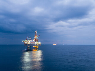 Offshore Jack Up Rig in The Middle of The Sea During Storm for Petroluem Exploration and Production
