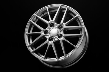 new sporty lightweight alloy wheel, spokes and rim on a black background