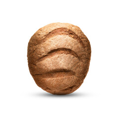 A loaf of delicious brown bread, baked with love at home or in a bakery, is isolated on a white background with a beautiful textured crust. healthy fresh product, healthy food