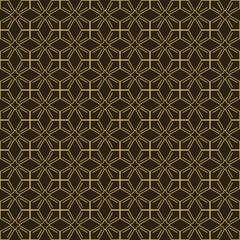 Modern background pattern with gold geometric ornament on black background. Seamless pattern, texture. Vector image