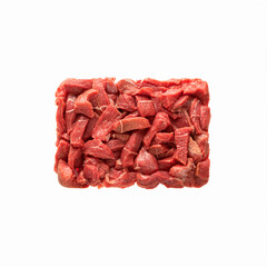 the block is rectangular meat beef pieces are appetizing, a square portion, isolate on a white background. to insert the idea of packaging for applying the logo of a butcher or a butcher shop into