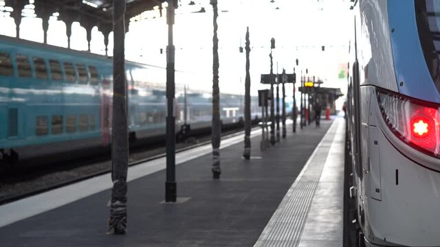 Empty Gare de Lyon Main Rail Platform in Paris, French station platform, France