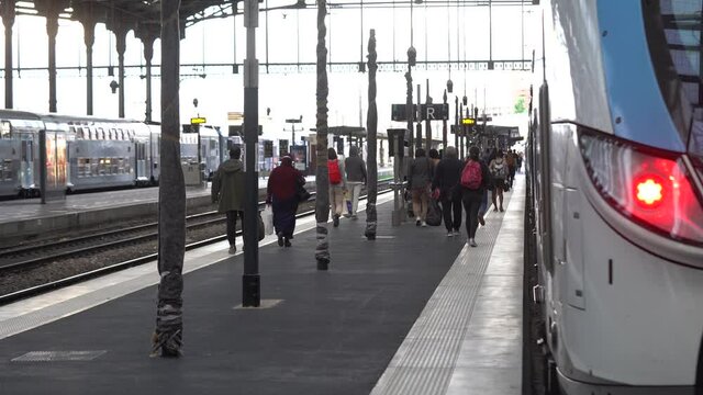 People are About to Enter A Train in Paris Gare De Lyon Ready for Departure