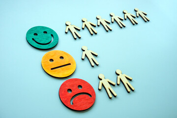 Customer satisfaction concept with smile faces and figures.