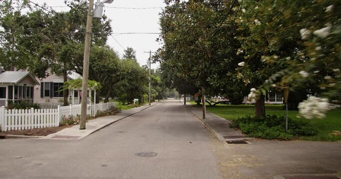 Driving around Bay Saint Louis Mississippi any town USA.  Overcast Skies.