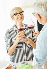 love kitchen senior glass woman couple home retirement happy food smiling husband wine together portrait
